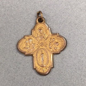4 Way Miraculous Medal Vintage Brass Cross Catholic Gift