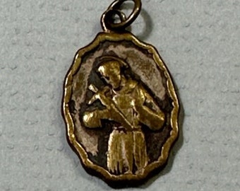 St Francis Medal Assisi Sacred Heart Christ OLD Worn Rubbed Vintage Catholic Gift