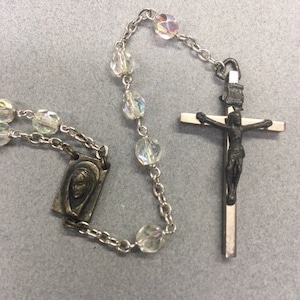 Crystal Glass Rosary Virgin Mary Vintage Catholic Gift