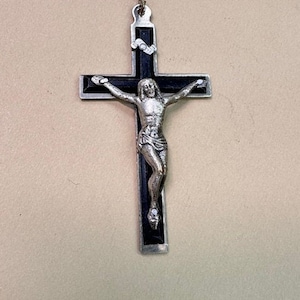 Black Silver Crucifix Christ Cross Italy Vintage Catholic Gift