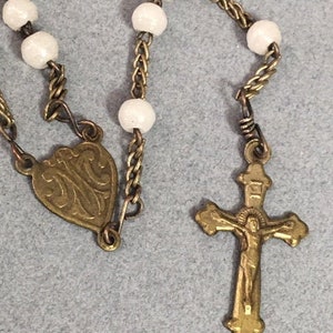 Antique White Rosary Tiny Petite Glass Old Loved Heirloom Vintage Catholic Gift