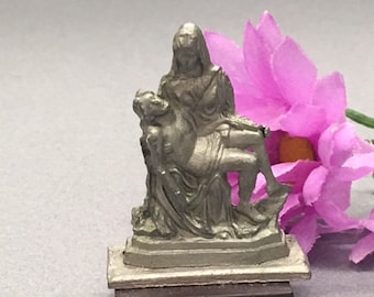 Pieta Figurine Statue Pewter Christ Sculpture Vintage Catholic Figurine Gift