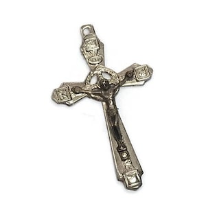 Vintage Silver Crucifix Jesus Christ Cross Rosary Parts Supplies