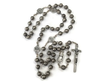 Silver Rosary Catholic Rosary Beads Chrome Silver Tone Prayer Beads Rosebuds Iubilaeum Redemptionis 1983 Pope Basilica Italy