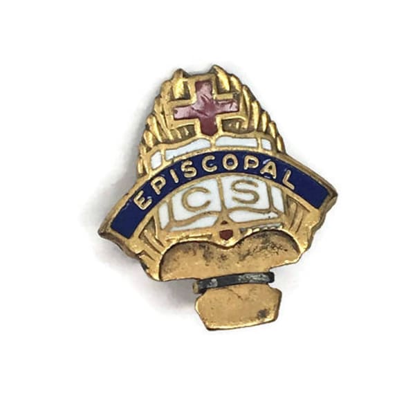 Episcopal Brooch Royal System Gold Filled Enamel Lapel Pin C S Vintage Religious Gift