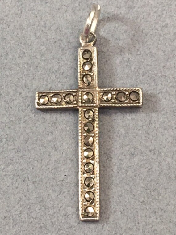 Sterling Cross Pendant Marcasites Vintage Religio… - image 3