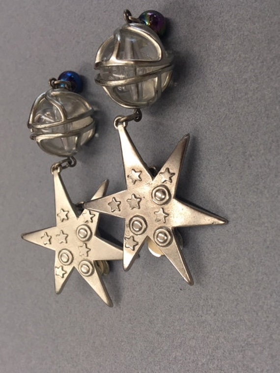 Silver Star Earrings Planets Dangle Drop Celestia… - image 4