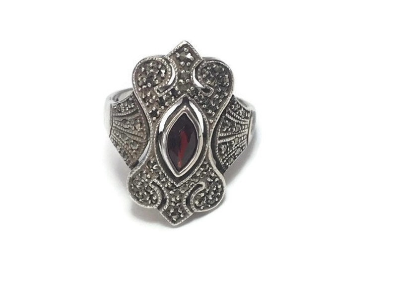 Sterling Red Ring Victorian Statement Ruby CZ Vintage Size 10 Gift