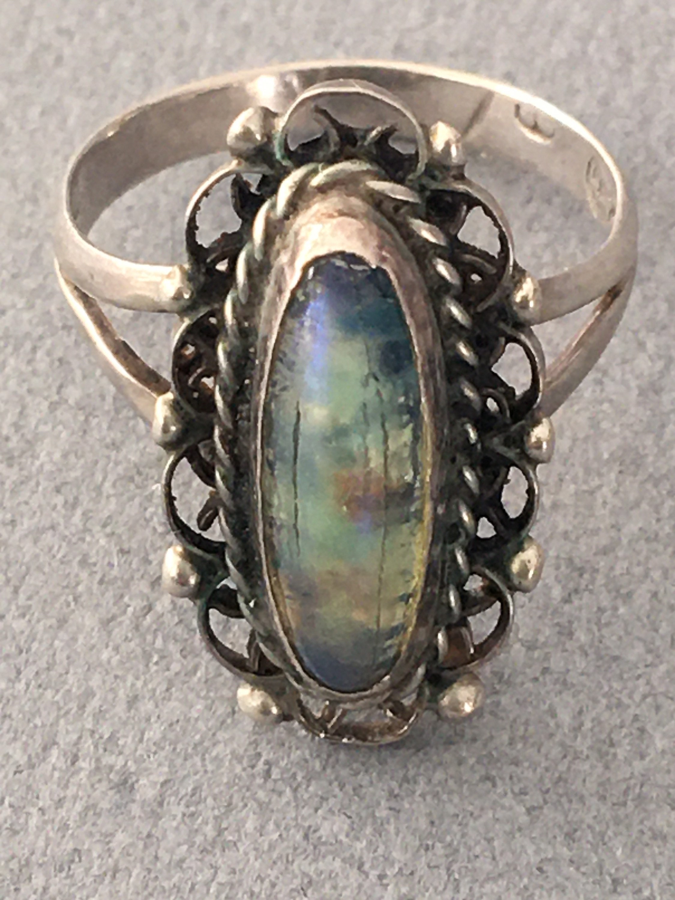 Sterling Opal Ring  Taxco Fiery Mexico Oval Silver Mexican