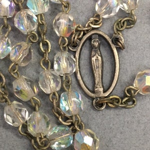 Crystal Glass Rosary Rainbow Virgin Mary Vintage Catholic Gift