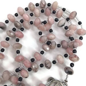 Pink Beaded Rosary Quartz Prayer Beads Vintage Catholic Gifts