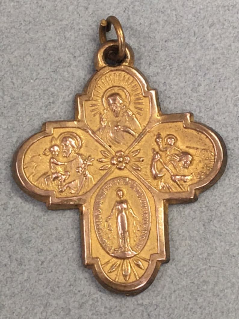 4 Way Miraculous Medal Vintage Brass Cross Catholic Gift - Etsy