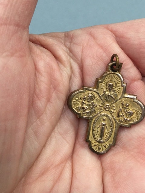 4 Way Miraculous Medal Vintage Brass Cross Catholic Gift - Etsy