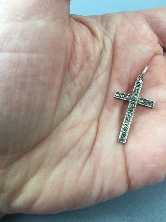 Sterling Cross Pendant Marcasites Vintage Religio… - image 7