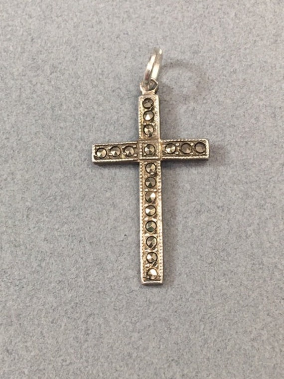 Sterling Cross Pendant Marcasites Vintage Religio… - image 9