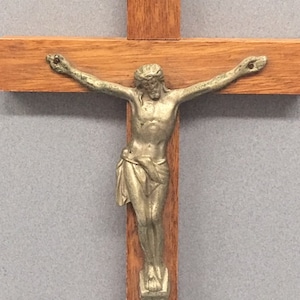 Wooden Christ Crucifix Large Oak Wall Cross Religious Jesus Cross Vintage Catholic Gift