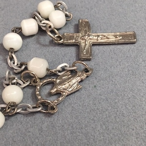 First Communion Rosary Confirmation White Glass Vintage Catholic Gift