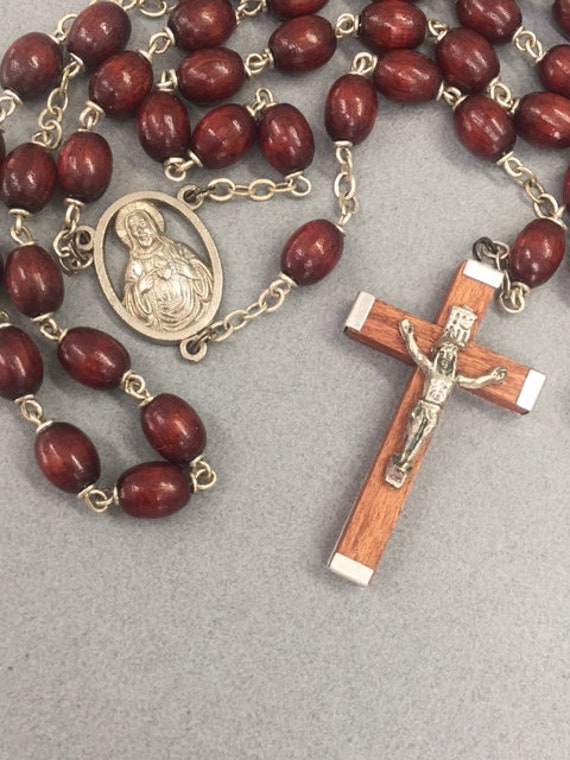 Rosary with Ruby Red Crystal Beads, Metal Chain with 2 Crucifix, Gift for  Catholic