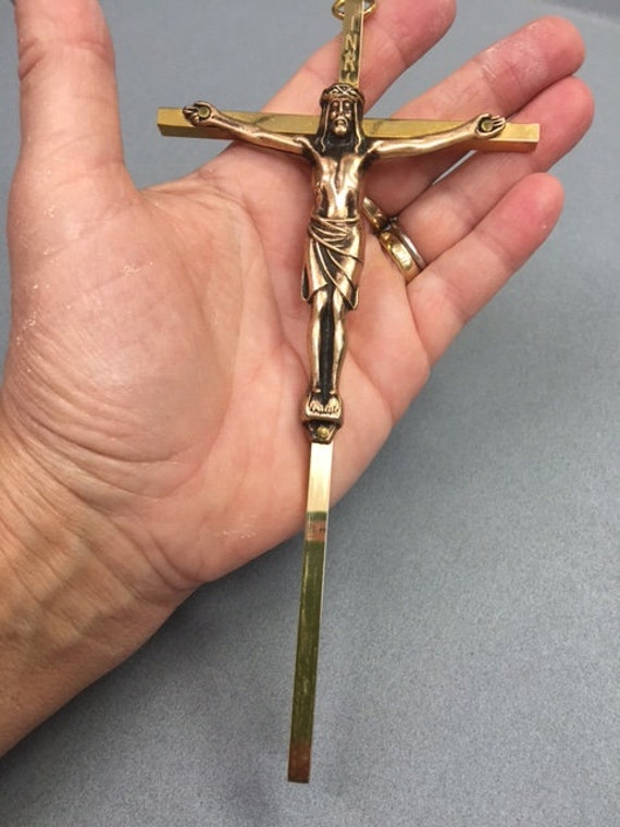 Gran crucifijo de oro colgador de pared Cruz Cristo Vintage regalo católico  -  España