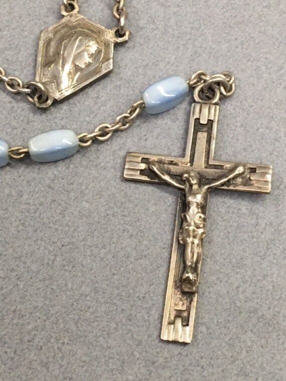 Relique Religieuse Vintage De Lourdes - Coupe à Eau Bénite En Cristal Avec Chapelet - Objet D'occasion