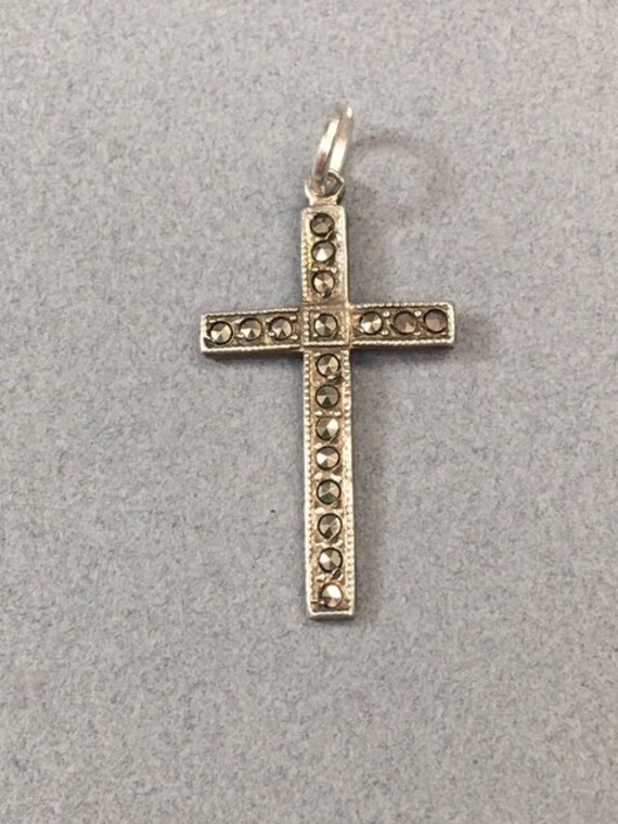 Sterling Cross Pendant Marcasites Vintage Religio… - image 1