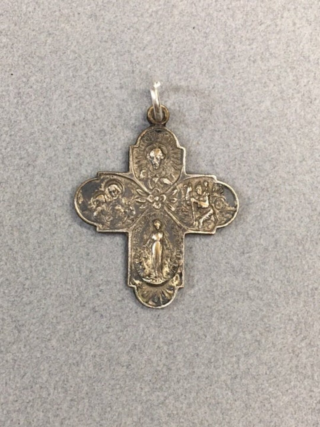 4 Way Cross Pendant Old Catholic Sacraments Silver Vintage Religious ...