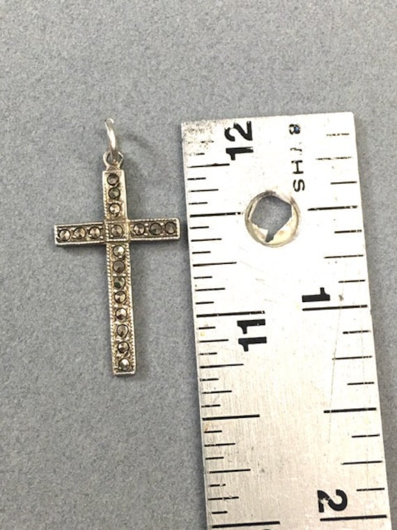 Sterling Cross Pendant Marcasites Vintage Religio… - image 2