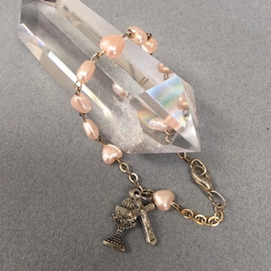 Pink Heart Chaplet Small Rosary Prayer Beads Vintage Catholic Gift
