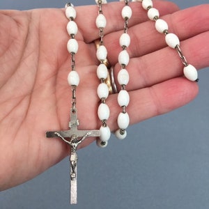 First Communion Rosary White Prayer Beads Vintage Catholic Gift