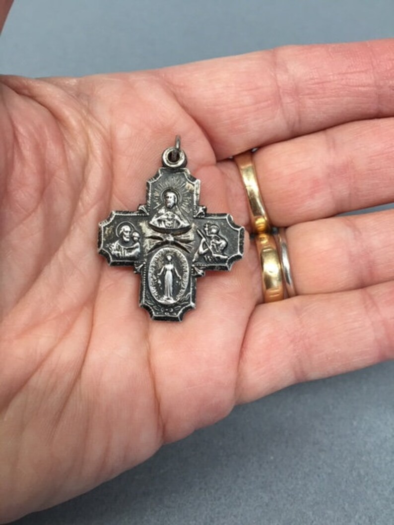 Sterling 4 Way Cross Miraculous Medal Slider Vintage Catholic - Etsy