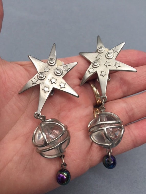 Silver Star Earrings Planets Dangle Drop Celestia… - image 10