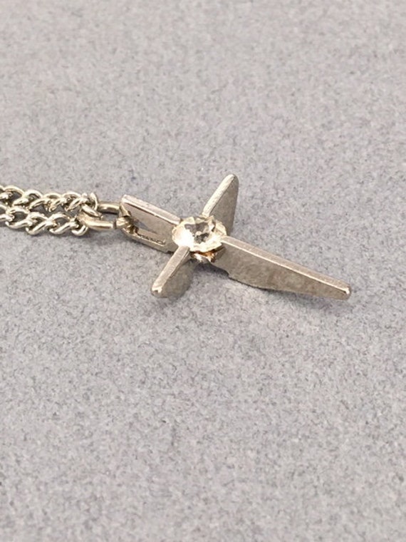 Tiny Cross Necklace Dainty Silver Rhinestone Small