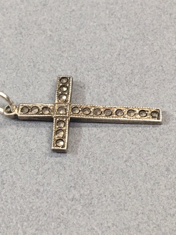 Sterling Cross Pendant Marcasites Vintage Religio… - image 4