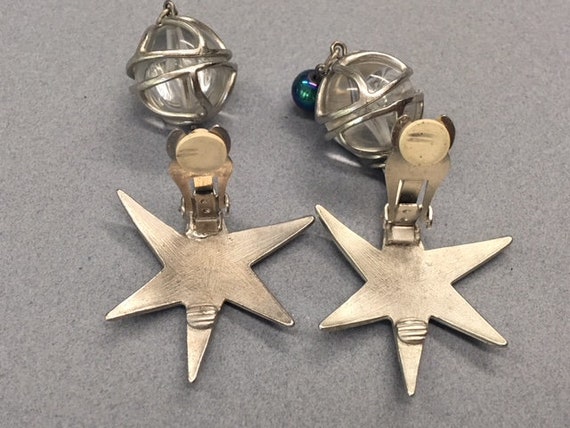 Silver Star Earrings Planets Dangle Drop Celestia… - image 2