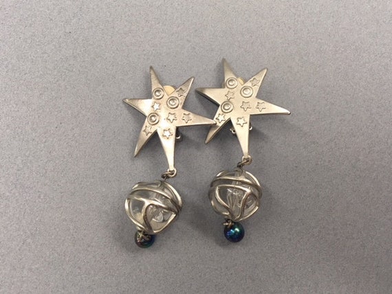 Silver Star Earrings Planets Dangle Drop Celestia… - image 3