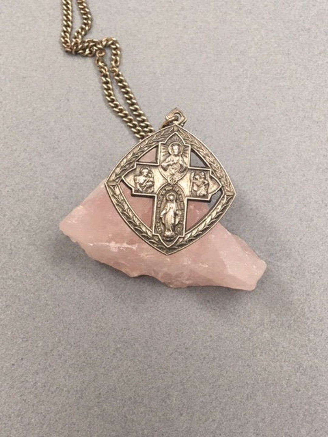 4 Way Cross Medal Necklace Miraculous Medal Cut Through Religious ...