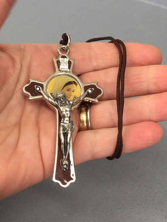 Virgin Mary Crucifix Medugorje Cross Necklace Vint