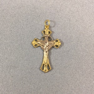 Gold and Silver Crucifix Two Sided Cross Christ Rosary Parts Catholic Gifts