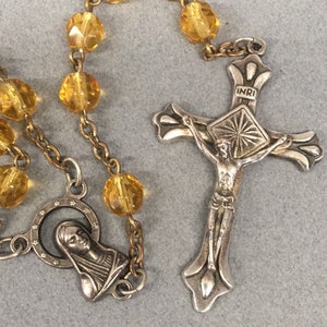 Yellow Glass Rosary Golden Italy Vintage Catholic Gift