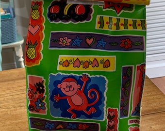 Lunch bags made from Mexican Oilcloth in kids safari animal pattern