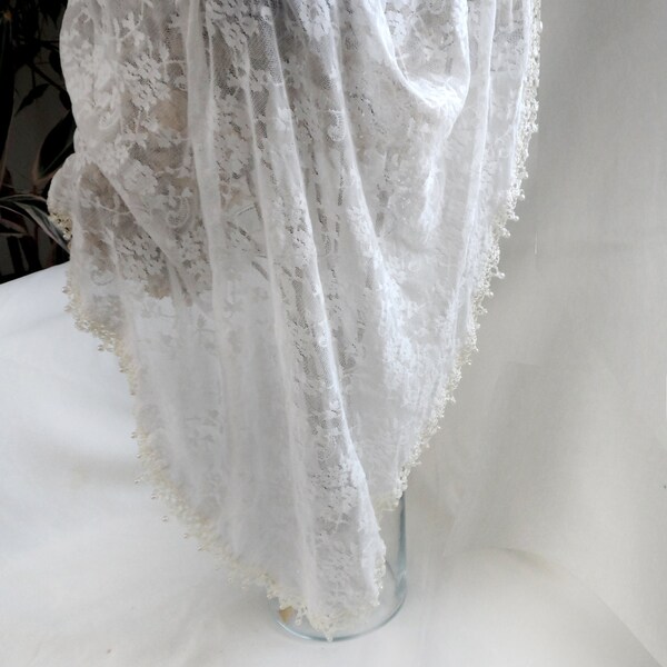 Bridal Accessories /Bridal shawl.Ecru lace shawl/scarf embroidered with pearls and lace borders / lycra lace fabric bride shawl