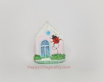 Miniature house, Fairy Garden,Housewarming Gift,Fairy Garden supply,clay house, small cottage,tiny house,Ladybug Ceramic house