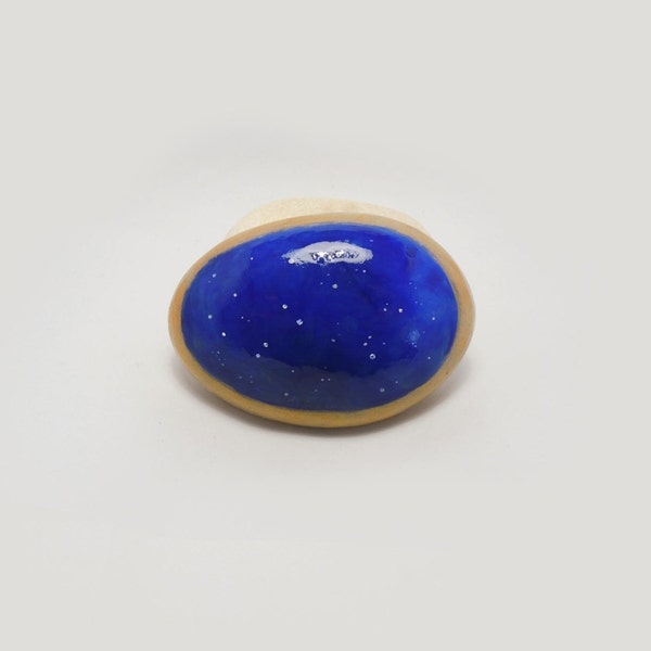 Starry Night sky hand painted stone, ultramarine, handpainted home decor, gift for him, original home decor