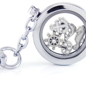 Silver Floating Locket Key Chain With Lobster Claw and Choice of 4