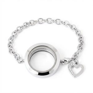 Silver Floating Locket Bracelet with Dangling Heart