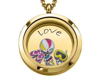 Stainless Steel Floating Locket Necklace-Magnetic-Plain Face Large (30mm) (Gold)