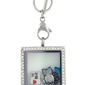 Silver Rhinestone Square with Choice of 6 Charms and Matching Chain