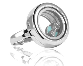 Floating Locket Ring with Choice of 4 Charms (Silver No Stone)