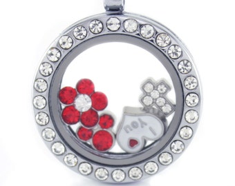 Silver Circle Floating Locket w/ Choice of 6 Charms