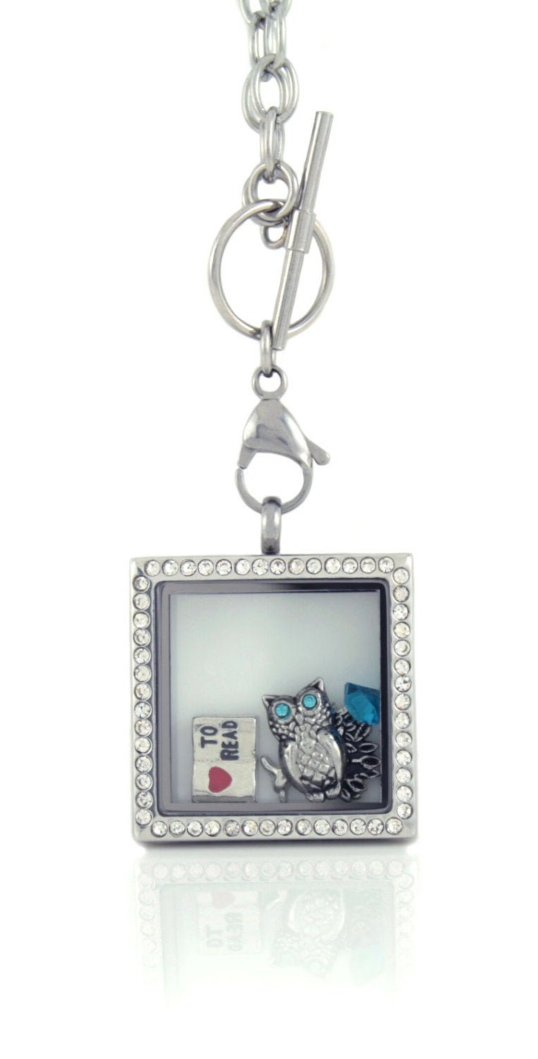 Silver Rhinestone Square With Choice of 6 Charms and Matching Chain - Etsy